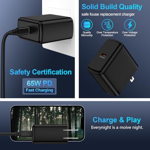 65W Foldable Super Fast Samsung Charger USB C Power Adapter Fast Charging - color: Black