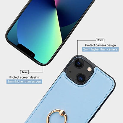 Folosu Compatible with iPhone 13 Case Wallet with Card Holder, 360°Rotation Finger Ring Holder Kickstand Protective RFID Blocking PU Leather Double Buttons Flip Shockproof Cover 6.1 Inch Blue - color: Blue