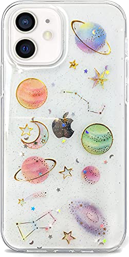 Abbery for iPhone 12 Mini Case Stars Glitter, Ultra Thin Bling Sparkle Clear with Design Soft TPU Flexible Rubber Star Moon Space Protective Phone Case for iPhone 12 Mini 5.4 inch (Planet) - color: Planet, size: for iPhone 12 Mini