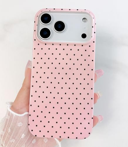 Qokey Compatible with iPhone 17 Pro Max Case, Black Polka Dot TPU Glossy Case, Cute Simple Aesthetics Design for Girls Women, Lightweight Soft Slim Protection Fashionable Cover - Pink - color: Black Dots & Pink