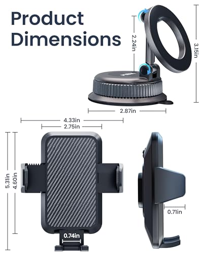 Car Phone Mount with Magnetic Clip for Magsafe & Android Cell Phone