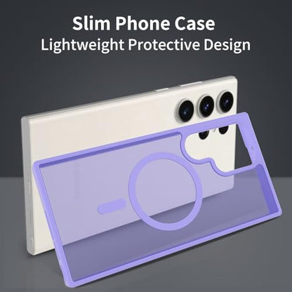 for Samsung Galaxy S23 Ultra Case Magnetic, [Compatible with Magsafe] Frosted 6.8-Inch Slim Fit Protection Wireless Charging Skin-Feel Shockproof Anti-Slip Protective Phone Cover, Light Purple - color: Purple Magnetic-02