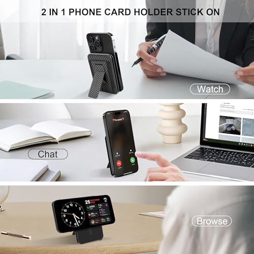 Slim Magsafe Phone Wallet for Men Pop up Card Holder Carbon Fiber Black - color: Leather Stand w/Elastic - Carbon Fiber