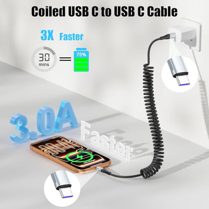 Quickeep Coiled USB C to USB C Cable 3FT 2Pack, USB C Charger Cable for Car