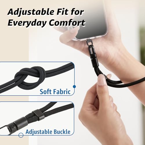 Phone Lanyard Wrist, Phone Wrist Strap for Case with 2 Tether Tabs - color: Shadow Black