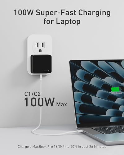 Nekmit 100W Flat USB C Charger Block, 3-Port GaN Fast Wall Charger(2*USB-C & 1*USB-A), USB C Wall Plug with Fixed Prongs for iPhone 17/16, MacBook Pro/Air, iPad, Galaxy and More - color: Black