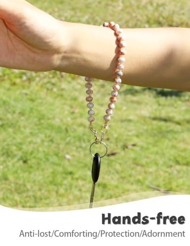 CH.yishi Beaded Phone Charm Wrist Strap with Tether Tab,Camera Lanyard - color: Red Grid Stone