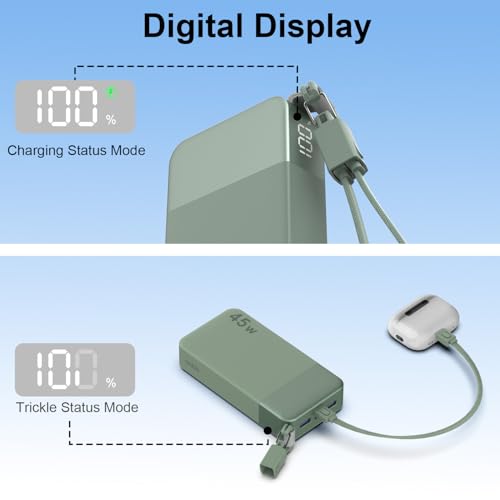 NOBIS Portable Charger 20000mAh 45W Power Bank w/Detachable Cable - color: Green