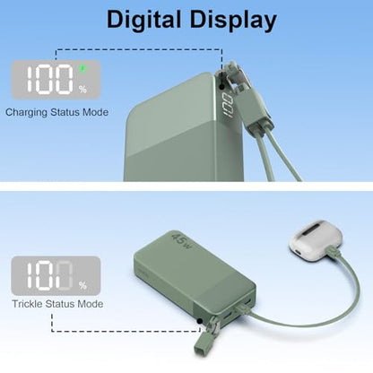NOBIS Portable Charger 20000mAh 45W Power Bank w/Detachable Cable - color: Green