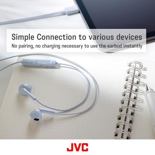 JVC USB-C Wired Earbuds Headphones, Delay-Free for Videos and Gaming, Built-in DAC Reduces Noise and Improves Sound Quality, 10.7 mm Diameter Neodymium Drivers - HAFR17UCA (Blue) - color: Blue
