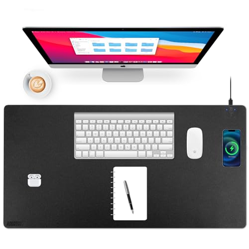 Wireless Charging Desk Mat, Mouse Pad,Black-R, 36 * 17 inch - color: Black-r, size: 36" x 17"
