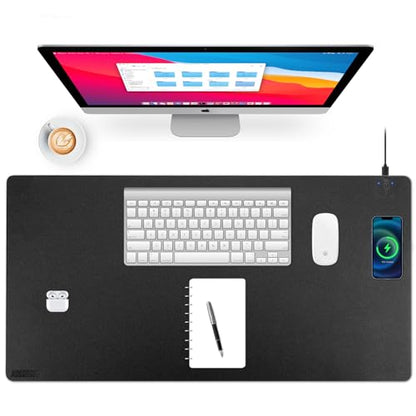 Wireless Charging Desk Mat, Mouse Pad,Black-R, 36 * 17 inch - color: Black-r, size: 36" x 17"