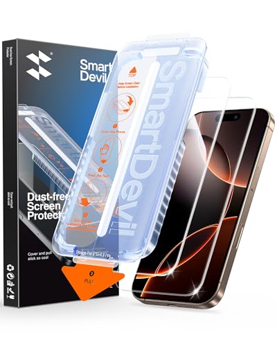 SMARTDEVIL 2 Pack for iPhone 16 Pro Screen Protector, 9H Hardness Military Grade Shatterproof, HD Clear Tempered Glass with Auto Dust-Elimination, Bubble Free, Easy Installation, Case Friendly | 9H Hardness Military Grade Shatterproof, HD Clear Tempered G