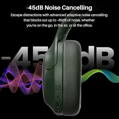 TOZO HT3 Hybrid Noise Cancelling Wireless Headphones, 90H Over Ear Headset - color: Green