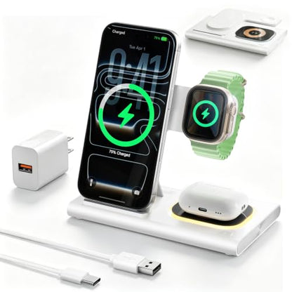 3 in 1 Foldable Charging Station for Apple Wireless Charger - color: White