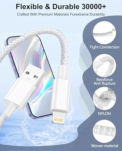iPhone Charger Lightning Cable 3FT+6FT 2Pack,[Apple MFi Certified] USB A to Lightning Cable Nylon Braided iPhone Fast Charging Cable Cord for iPhone 14 13 12 11 Pro Max//XS/XR/8/7/6/5/SE,iPad,AirPods - size: 1M+2M
