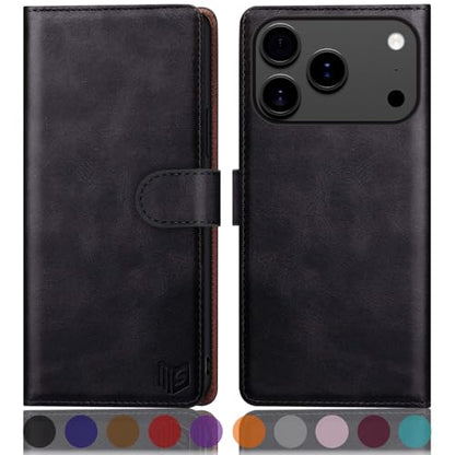 SUANPOT Compatible with iPhone 17 Pro 6.3" Wallet case with RFID Blocking Credit Card Holder,Flip Book PU Leather Protective Cover Women Men for Apple 17 Pro Phone case Black - color: Black, size: iPhone 17 Pro 6.3"