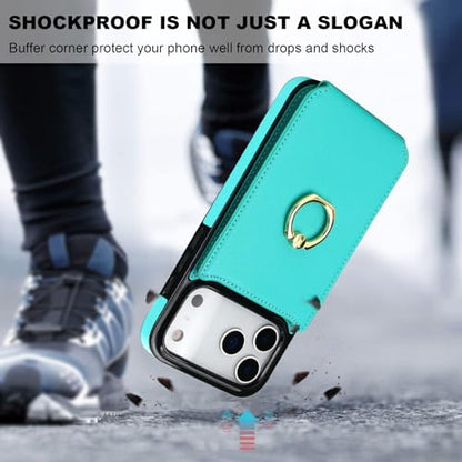 Folosu for iPhone 17 Pro Max Case Wallet, Finger Ring Holder Cover Green - color: Mint Green