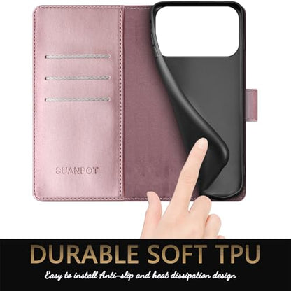 SUANPOT Compatible with iPhone 17 Pro Max 6.9" Wallet case with RFID Blocking Credit Card Holder,Flip Book PU Leather Protective Cover Women Men for Apple 17 Pro Max Phone case Rose Gold - color: Rose Gold, size: iPhone 17 Pro Max 6.9"