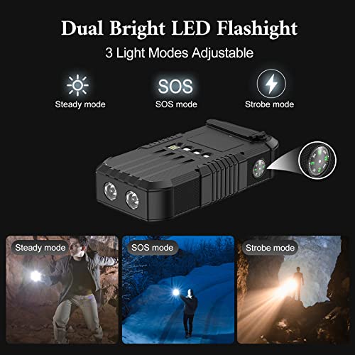 Solar Power Bank 66800mAh Built in Hand Crank for Camping and Hiking - color: Black