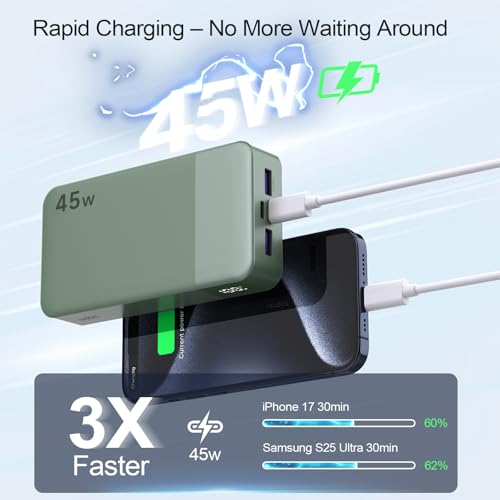 NOBIS 45W 20000mAh Portable Charger Power Bank Fast Charging - color: Green
