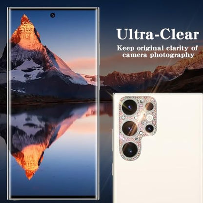 Bling Diamond Camera Lens Protector Compatible with Samsung Galaxy S22 Ultra, Metal Glitter Gem Camera Cover，9H Tempered Glass lens full Screen Sparkle Rhinestone Protector - size: Samsung Galaxy S22 Ultra