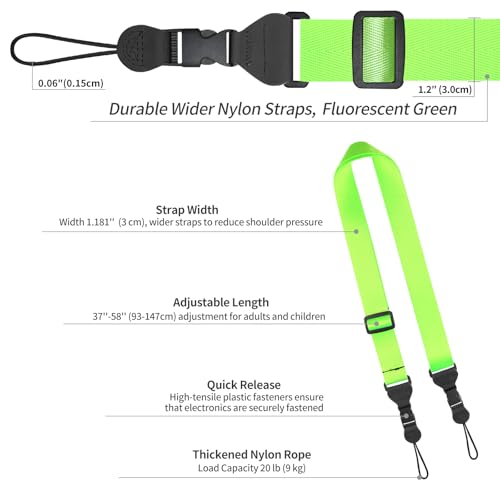 FIEIL 5 Pack Nylon iPad Strap, Adjustable Camera Neck Strap, Comfortable Shoulder Strap for iPad, Cellphone Tablet, Camera, Laptop, Binocular(Fluorescent Green Universal Neck Lanyard) - size: 5 Pack Fluorescent Green