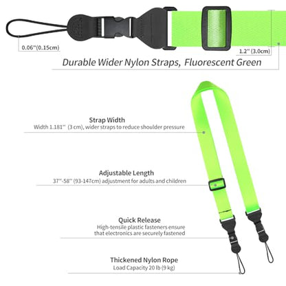 FIEIL 5 Pack Nylon iPad Strap, Adjustable Camera Neck Strap, Comfortable Shoulder Strap for iPad, Cellphone Tablet, Camera, Laptop, Binocular(Fluorescent Green Universal Neck Lanyard) - size: 5 Pack Fluorescent Green