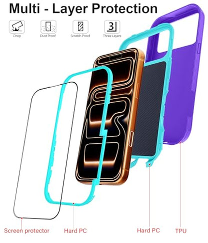 for iPhone 17 Pro Max Case with 2 Camera Lens Protector & 2 Screen Protector, Heavy Duty Full Body Protective Phone Case 6.9" (Purple Blue) - color: 17 Pro Max-PurpleBlue