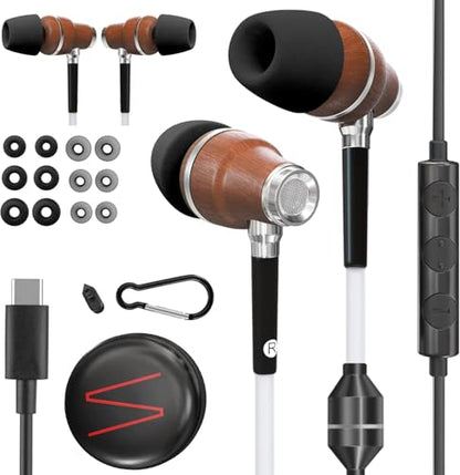 Symphonized Wooden Air Tube Headphones EMF Free with Microphone (USB C) - style: USB-C