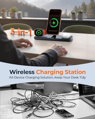Foldable 3-in-1 Wireless Charging Station for Apple Magsafe Charger Stand