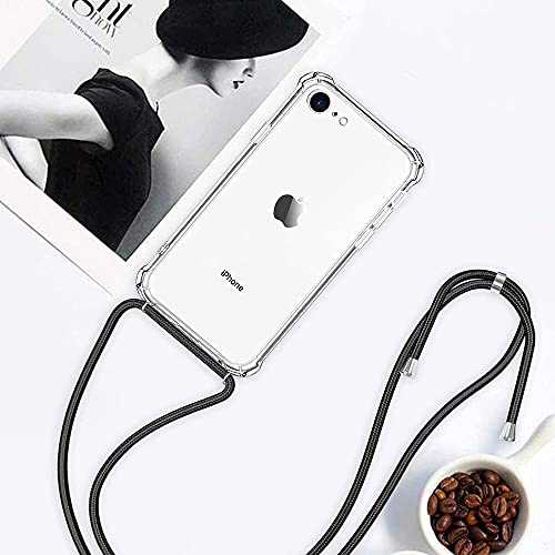 for iPhone 7/8/SE Clear Case Adjustable Shoulder Neck Lanyard Crossbody Strap Phone Cover Women Girls Soft Slim Shockproof Protective Mobile Case for iPhone SE 2020/ iPhone SE 2022 - Black - size: for iPhone 7/8/SE 2020/SE 2022