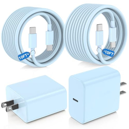 45W USB C Fast Charger for iPhone 17/ Air/16/15 Pro Max - color: Blue, size: 2Pack-10FT-iPhone15-17