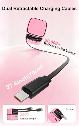 4-in-1 GaN 35W Retractable Wall Charger for iPhone, iPad, Samsung, Pink - color: Pink