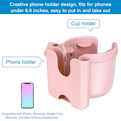 Accmor Stroller Cup Holder with Phone Holder, Bike Cup Holder, Universal Cup Holder for Uppababy Nuna Strollers, 2-in-1 Drinks Holder for Walker, Wheelchair, Scooter - color: All Light Pink Carbon Fiber Texture