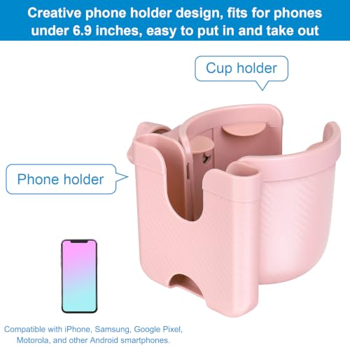 Accmor Stroller Cup Holder with Phone Holder, Bike Cup Holder, Universal Cup Holder for Uppababy Nuna Strollers, 2-in-1 Drinks Holder for Walker, Wheelchair, Scooter - color: All Light Pink Carbon Fiber Texture