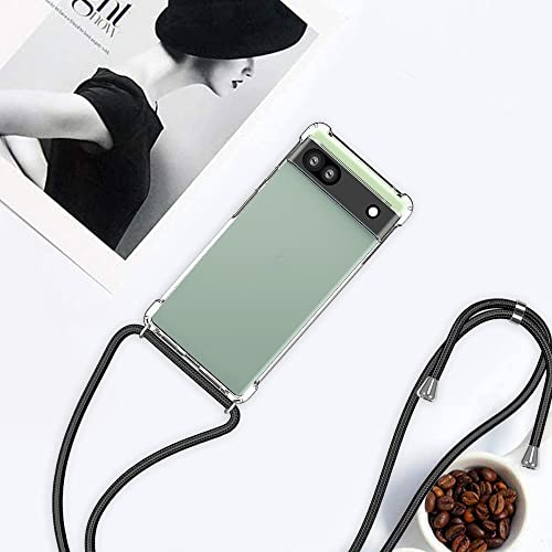 for Google Pixel 6a Lanyard Strap Case Adjustable Cord Neck Shoulder Crossbody Clear Mobile Phone Cover Durable Soft Slim Fit Cover Women Shockproof Phone Case for Pixel 6a - Black - size: for Google Pixel 6a