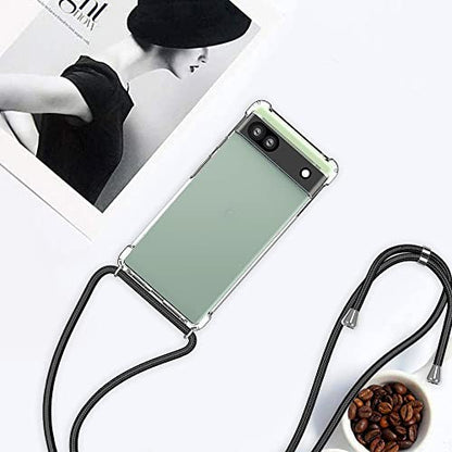 for Google Pixel 6a Lanyard Strap Case Adjustable Cord Neck Shoulder Crossbody Clear Mobile Phone Cover Durable Soft Slim Fit Cover Women Shockproof Phone Case for Pixel 6a - Black - size: for Google Pixel 6a