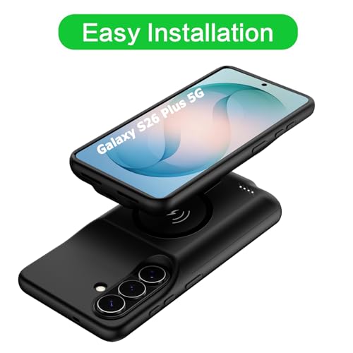 Wireless Charging Case for Galaxy S26 Plus, Upgraded 12000mAh Rechargeable Portable Charging Case Compatible with Galaxy S26 Plus (6.7 inch) with Carplay Extended Battery Pack Charger Case (Black) - size: Galaxy S26 Plus -12000mAh