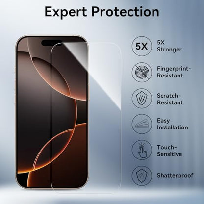 ImpactStrong 3-Pack Shatterproof Tempered Glass Screen Protector for iPhone 16 Pro [Easy Installation Frame] [Bubble Free] [9H Hardness] [Full Coverage] Case Friendly, 6.3 Inch - size: iPhone 16 Pro