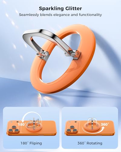 SUPERONE for MagSafe Phone Grip, Adjustable Magnetic Phone Ring Holder - color: Orange