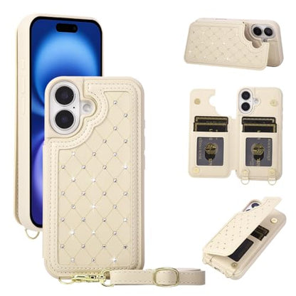 for iPhone 17 Wallet Case with Card Holder Slots and Strap, RFID Blocking Magnetic Flip Folio Cover, Crossbody Purse Protection Case with Kickstand,Beige Diamond - color: Beige Diamond, size: iPhone 17(6.3")