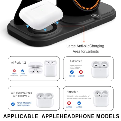 Wireless Charging Station with Clock,6-in-1 Charging Stand - color: Black