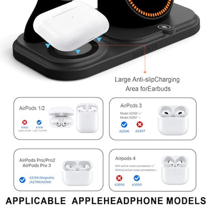 Wireless Charging Station with Clock,6-in-1 Charging Stand - color: Black