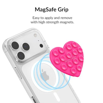 Velvet Caviar Suction Cup Phone Case Mount Compatible with MagSafe Devices Only - Magnetic Silicone Sticky Phone Grip Holder for iPhone Back of Phone - Mirror Gripper (Hot Pink Heart) - color: Hot Pink Heart
