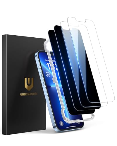 UNBREAKcable 4PCS Screen Protector for iPhone 13 Pro - 2 Privacy Tempered Glass+2 Clear Glass Double Shatterproof [Installation Frame] [9H Hardness] [Case Friendly] Anti-Scratch for iPhone 6.1 inch - size: iPhone 13 Pro