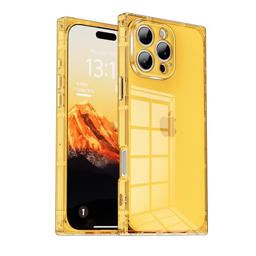 IAIYOXI Rectangle Case Compatible for iPhone 14 Pro Max, Full Camera Protection & Reinforced Corners TPU Cushion Clear Cover, Shockproof Silicone Phone Case for Women Girls (iPhone 14 Pro Max, Orange) - color: Orange