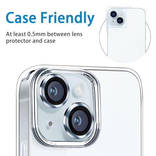 Compatible with iPhone 15 and iPhone 15 Plus Camera Lens Protector, Anti-Scratch Lens Cover 9H Tempered Glass Metal Len Screen Protector Shockproof Camera Ring for 15 and 15 Plus - 2 Pcs Sierra Blue - color: Sierra Blue