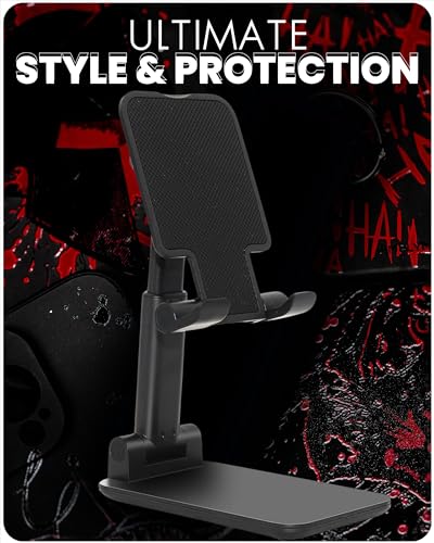 SIMPLYMDRN Foldable Cellphone Stand for Desk, Portable Desktop Cellphone Stand Holder, Height Angle Adjustable Phone Holder Compatible with iPhone 15 14 Pro Max Plus, 13 12 Pro Max Mini, 11, Black