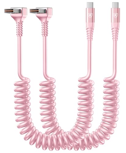 90 Degree USB A to USB C Cable Coiled, 3FT USB C Cable 3A Fast Charging - color: Pink, size: 3FT